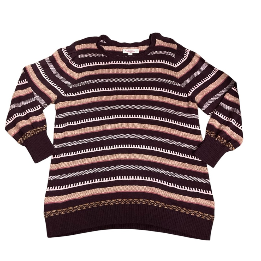 Purple and Gold Crew Neck Sweater with Ribbed Texture